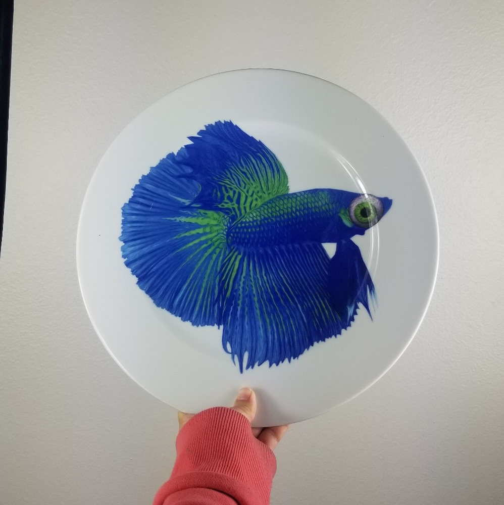 IKEA Blue Beta Fish 12.5" Ceramic Plate/Platter